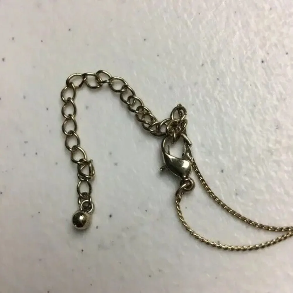 Peace Sign Necklace Gold Tone Dainty 18in Chain Metallic Glass Beads